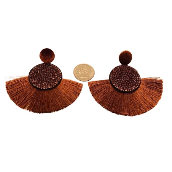 BROWN TASSEL FRINGE EARRINGS - Picture 3 of 5